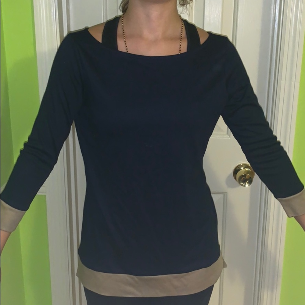 Navy 3/4 shirt with tan cuff detail